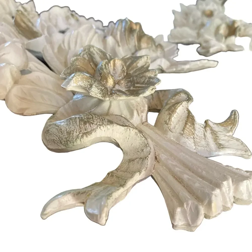 Vintage EuroMarchi Italy‎ Gold Gilt Floral Wall Decor Hollywood Regency Set Pair